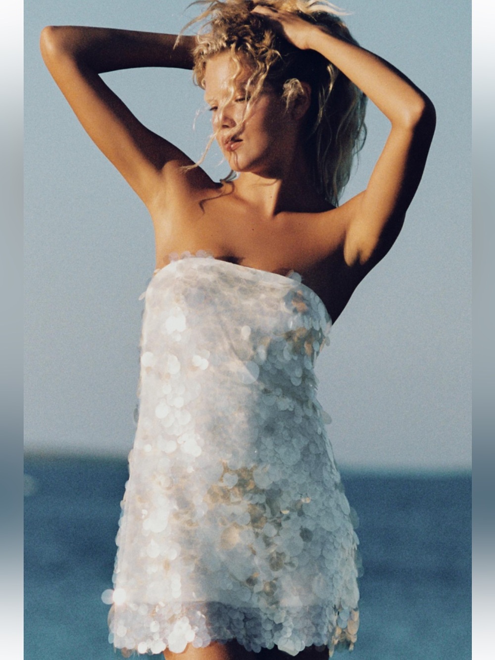 Zara White Sequin Strapless Mini Dress